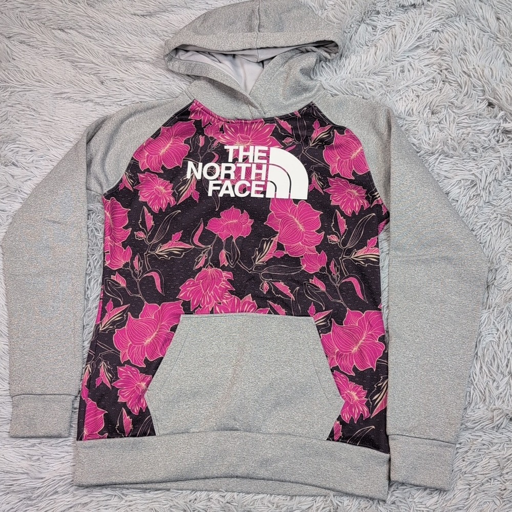 The North Face Sweatshirt Womens S Gray Hoodie Gorpcore‎ Pocket Floral Comfort